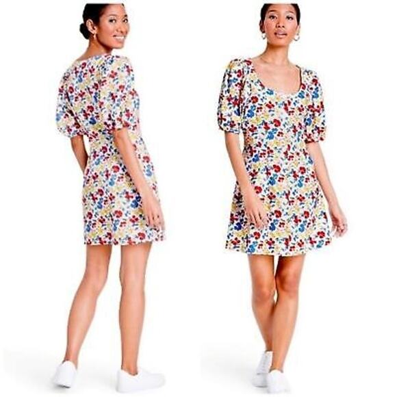 Rixo for Target Women's Linen Rayon Multi Floral Puff Sleeve Button Dress 2 NWT - Picture 1 of 8